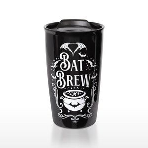 Alchemy Gothic "Bat Brew" Hot/Cold Travel Coffee Mug Ceramic New in Box NIB